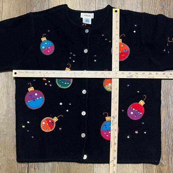 Vtg Talbots 100% Wool Holiday Cardigan Sweater L Embroidered Granny Kitsch Retro - Picture 10 of 10